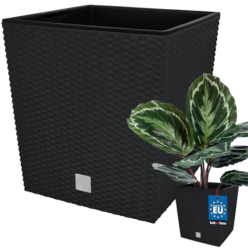 KOTARBAU® Blumentöpfe 15,8 L Höhe: 27 cm Anthrazit Pflanzentopf aus Kunststoff Übertopf mit Innentopf Blumentopf Set wie Rattan Pflanzentopf Innen Außen von KOTARBAU