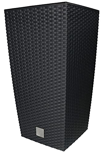 KOTARBAU® Blumentopf 287x287x550mm Rattandesign Quadratisch mit Innentopf Anthrazit von KOTARBAU