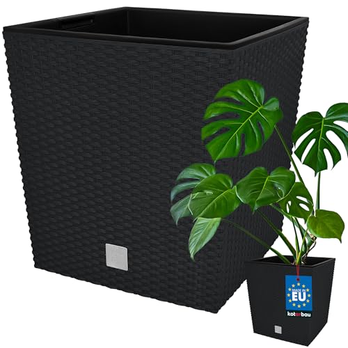 KOTARBAU® Blumentöpfe 64 L Höhe: 40 cm Anthrazit Pflanzentopf aus Kunststoff Übertopf mit Innentopf Blumentopf Set wie Rattan Pflanzentopf Innen Außen von KOTARBAU