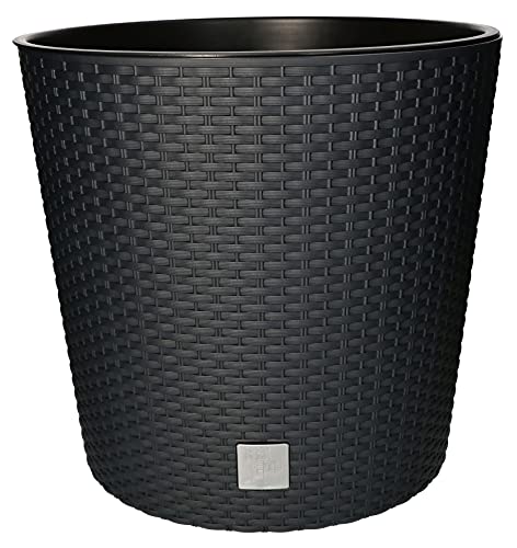 KOTARBAU® Blumentopf Ø 400x375mm Rattandesign Rund mit Innentopf Anthrazit von KOTARBAU