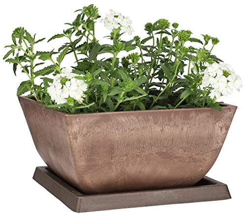 KOTARBAU® Blumentopf Pflanzgefäß aus recycelten Materialien 26x26x12,7cm mit Untersetzer 23x23x2cm Braun von KOTARBAU