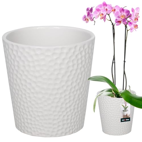 KOTARBAU® Blumentopf Weiß Keramik Glasiert ⌀ 12 cm Höhe: 15 cm Orchideentopf Pflanztopf Modern für Zimmerpflanzen von KOTARBAU