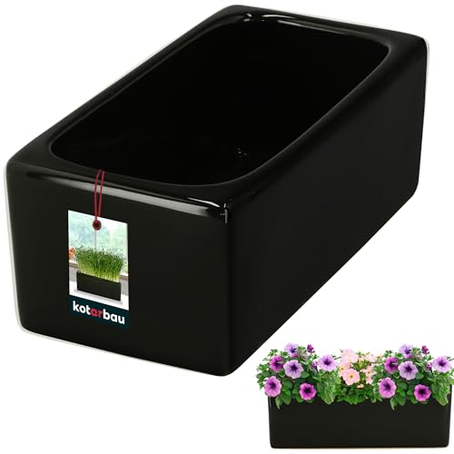 KOTARBAU® Blumentopf rechteckig innen Keramik glasiert Schwarz 24 x 12,5 x 9 cm Bonsai-Topf Blumentopf länglich innen Kräutertöpfe Fensterbank Bonsai Schale Keramik Orchideenschale Sukkulenten von KOTARBAU