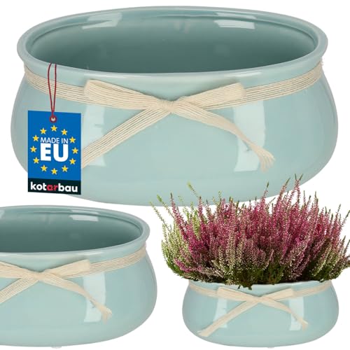 KOTARBAU® Blumenübertopf Keramik glasiert Mint 23 x 14 cm H: 10 cm Blumentopf Übertöpfe für Zimmerpflanzen Pflanztopf Keramik für Wohnzimmer Blumenübertöpfe für innen Plant Pot Pflanzkübel Pflanztöpfe von KOTARBAU