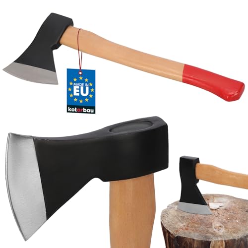 KOTARBAU® Doppelt verkeilte Axt zum Holzhacken 1000g aus Stahl mit imprägniertes Holzstiel Handbeil mit Schneidschutz Universalaxt zur Bearbeitung von Holz Spalthammer Survival Hatchet Camping von KOTARBAU