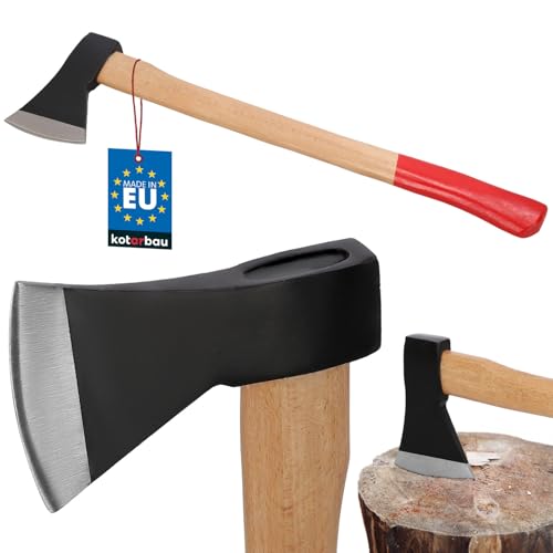 KOTARBAU® Doppelt verkeilte Axt zum Holzhacken 1250g aus Stahl mit imprägniertes Holzstiel Handbeil mit Schneidschutz Universalaxt zur Bearbeitung von Holz Spalthammer Survival Hatchet Camping von KOTARBAU