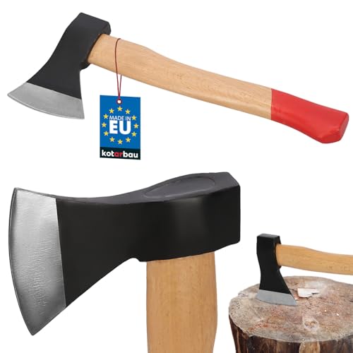 KOTARBAU® Doppelt verkeilte Axt zum Holzhacken 600g aus Stahl mit imprägniertes Holzstiel Handbeil mit Schneidschutz Universalaxt zur Bearbeitung von Holz Spalthammer Survival Hatchet Camping von KOTARBAU