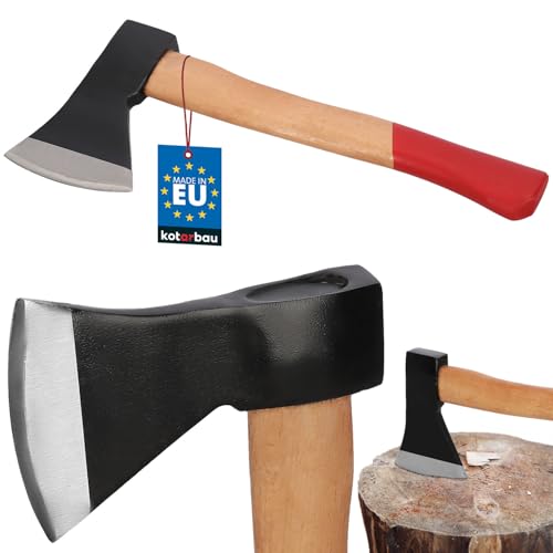 KOTARBAU® Doppelt verkeilte Axt zum Holzhacken 800g aus Stahl mit imprägniertes Holzstiel Handbeil mit Schneidschutz Universalaxt zur Bearbeitung von Holz Spalthammer Survival Hatchet Camping von KOTARBAU