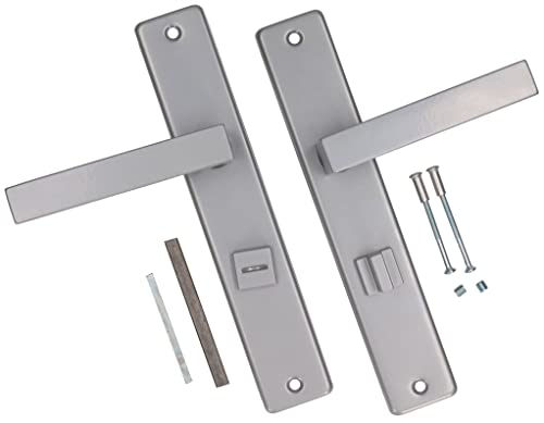 KOTARBAU® Drückergarnitur für WC-Tür 72 mm Links Langes Schild Silber mit Vierkant und Montageschrauben von KOTARBAU