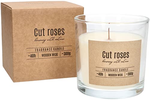 KOTARBAU® Duftkerze im Glas Kerze mit Holzdocht Duft Geschenke mit Angenehmer Aromatherapie Dekorations-Kerzen Cut Roses von KOTARBAU