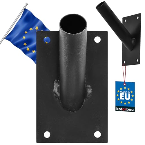 KOTARBAU® Fahnenhalter 1-Fach Verschrauben Fahnenmasthalter Fahnenmast Fahne Flagge Pulverbeschichtet Schwarz Flaggenhalter Fahnenstange Halterung Griff Wandbefestigung Fahnenwandhalter 70 x 110 mm von KOTARBAU