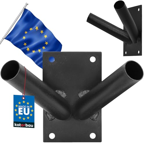 KOTARBAU® Fahnenhalter 2-Fach Verschrauben Fahnenmasthalter Fahnenmast Fahne Flagge Pulverbeschichtet Schwarz Flaggenhalter Fahnenstange Halterung Griff Wandbefestigung Fahnenwandhalter 70 x 110 mm von KOTARBAU