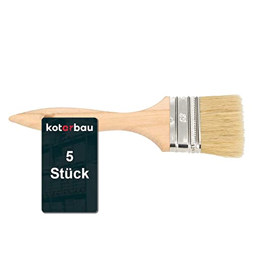 KOTARBAU® Farbpinsel Mit Holzgriff 63 mm 5 St. Alle Größen Flachpinsel Beizen Lasur Farben Malerpinsel Streichen Lack Acrylfarben Reißfeste Borsten Auswaschbar Uni von KOTARBAU
