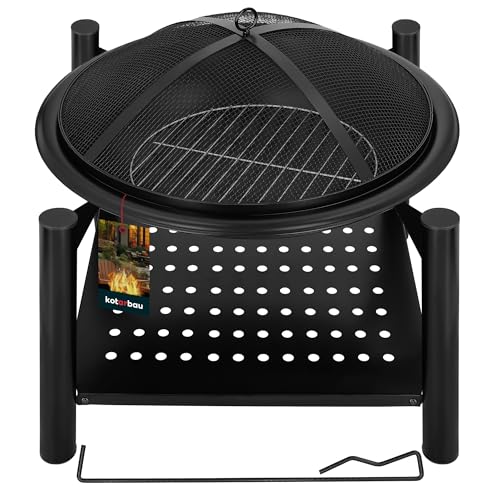 KOTARBAU® Feuerschale mit Funkenschutz & Holzablage Feuerschalen Stahl 58 cm Durchmesser Feuerschalen Feuerkörbe Feuerschale mit Grillrost Feuerschalen für den Garten mit Funkenschutz Feuerkorb von KOTARBAU