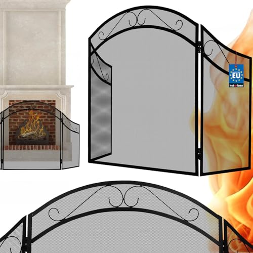 KOTARBAU® Funkenschutzgitter Schutzgitter Kamin 80 x 130 cm 3-teilig Schwarz Kaminfunkenschutz Stahl Ofenschutzgitter Ofengitter Kamingitter Kinderschutz Kaminschutzgitter Baby Gitter Schutz Kinder von KOTARBAU