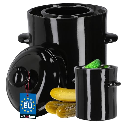 KOTARBAU® Gärtopf Steinzeugtopf Steingut 2,5 l Kimchi Behälter Rumtopf Tontopf Sauerkrauttopf Tontopf mit Deckel Rumtopf Steingut mit Deckel Ebenholz Gurkentopf Hermetisch von KOTARBAU