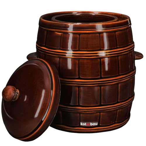 KOTARBAU® Gärtopf Steinguttopf 16 L Sauerkrauttopf Gurkentopf mit Deckel Keramiktopf Einmachtopf Steinzeuggefäß Hermetisch Keramikfass Braun Tontopf Steingut von KOTARBAU