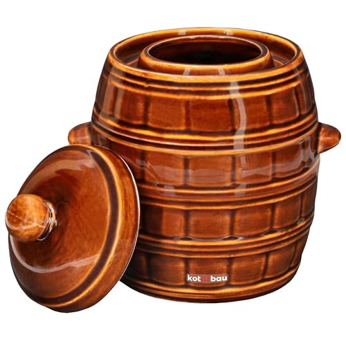 KOTARBAU® Gärtopf Steinguttopf 5 L Sauerkrauttopf Gurkentopf mit Deckel Einmachtopf Keramiktopf Steinzeuggefäß Hermetisch Keramikfass Braun Tontopf Steingut von KOTARBAU