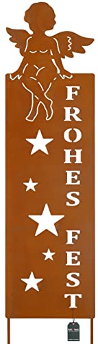 KOTARBAU® Gartendekoration Rostfiguren 85 cm Engel Frohes Fest Weihnachtsdeko Garten Ecorost Gartenstecker Weihnachten Gartenfiguren & Gartenstatuen Roststecker Gartendeko für Draußen Edelrost von KOTARBAU