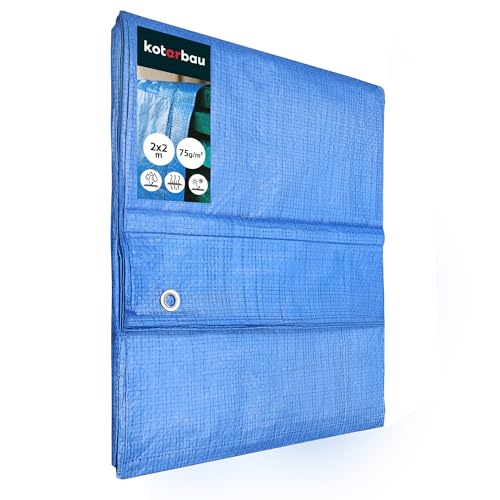 KOTARBAU® Gewebeplane 2x2 m Blau 75g/m2 Abdeckplane Verstärkten Ösen Schutzplane Bauplane Wasserdicht Reißfest Industrieplane Jede Wetterlage von KOTARBAU
