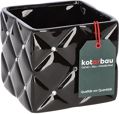 KOTARBAU® Glamour Keramik Blumentopf 14 x 14 x 13 cm mit Zirkonen Quadratisch Pflanztopf Schwarz Pflanzkübel Blumenkübel für Zimmerpflanzen Übertopf für Pflanzen Gartentopf von KOTARBAU