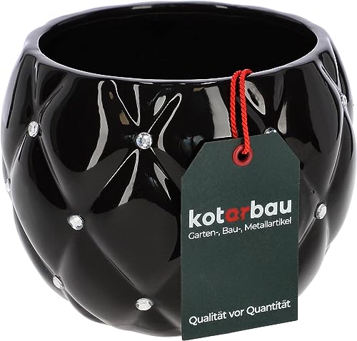 KOTARBAU® Glamour Keramik Blumentopf ⌀ 15 cm mit Zirkonen Rund Pflanztopf Schwarz Pflanzkübel Blumenkübel für Zimmerpflanzen Übertopf für Pflanzen Gartentopf von KOTARBAU
