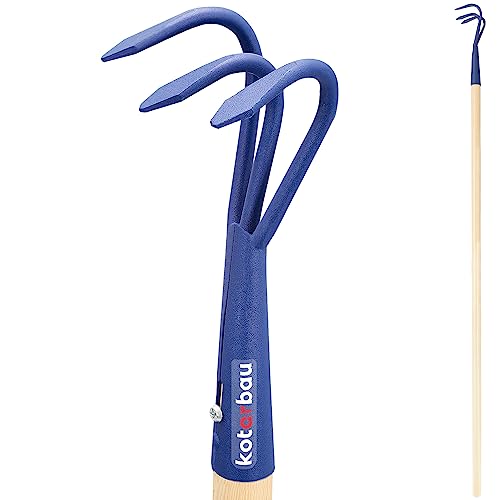 KOTARBAU® Handgrubber mit 3 Zinken 130 cm Holzstiel Blumenkralle aus Metall Grubber Gartenkralle Gartenwerkzeug für Gartenpflege Handgrubber Handpflug Gartenzubehör von KOTARBAU