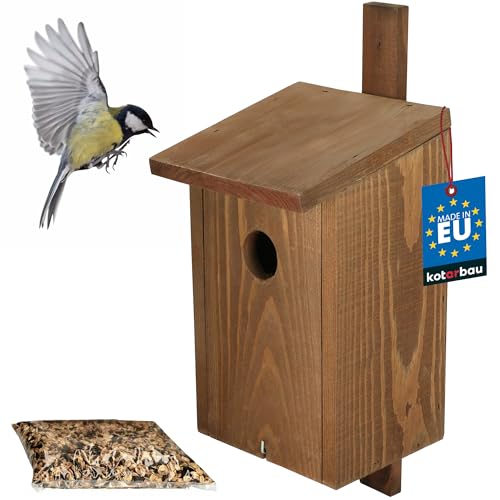 KOTARBAU® Holz Nistkasten für Vögel mit Futter Nisthilfe für Stare und Meisen für den Garten Braun von KOTARBAU