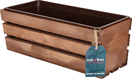 KOTARBAU® Holzblumenkasten Braun mit Kunststoffeinsatz 40 x 18 x15 cm Blumentopf Pflanzkasten von KOTARBAU