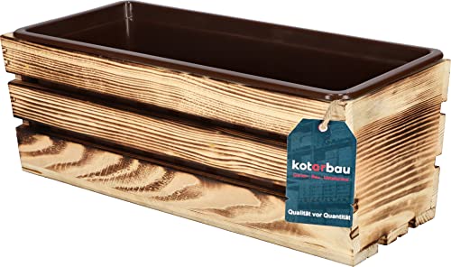 KOTARBAU® Holzblumenkasten Gebrannt mit Kunststoffeinsatz 40 x 18 x15 cm Blumentopf Pflanzkasten von KOTARBAU