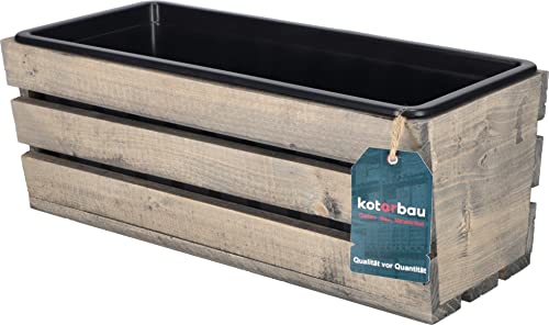 KOTARBAU® Holzblumenkasten Grau mit Kunststoffeinsatz 40 x 18 x 15 cm Blumentopf Pflanzkasten von KOTARBAU