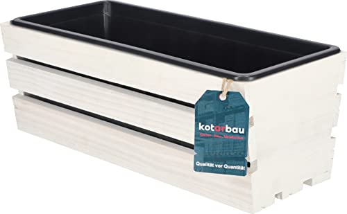 KOTARBAU® Holzblumenkasten Weiß mit Kunststoffeinsatz 40 x 18 x15 cm Blumentopf Pflanzkasten von KOTARBAU