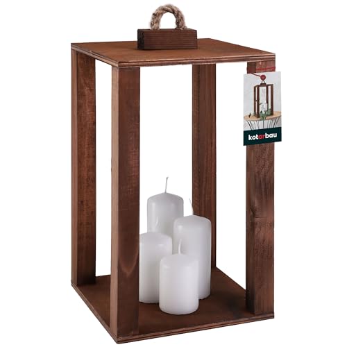 KOTARBAU® Holzlaterne Braun 20 x 20 x 34,5 cm Gartenlaterne Holz Laterne draußen & drinnen Laterne Wohnzimmer für Blumen und Kerzen Laternen Hochzeit von KOTARBAU