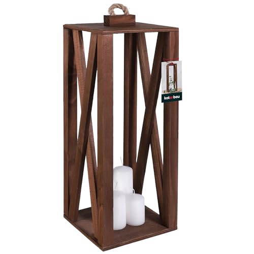 KOTARBAU® Holzlaterne Braun 20 x 20 x 50 cm Gartenlaterne Holz Laterne draußen & drinnen Laterne Wohnzimmer für Blumen und Kerzen Laternen Hochzeit von KOTARBAU