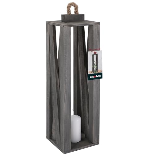 KOTARBAU® Holzlaterne Grau 13,5 x 13,5 x 42 cm Gartenlaterne Holz Laterne draußen & drinnen Laterne Wohnzimmer für Blumen und Kerzen Laternen Hochzeit von KOTARBAU
