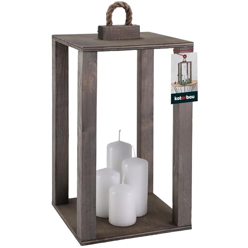 KOTARBAU® Holzlaterne Grau 20 x 20 x 34,5 cm Gartenlaterne Holz Laterne draußen & drinnen Laterne Wohnzimmer für Blumen und Kerzen Laternen Hochzeit von KOTARBAU