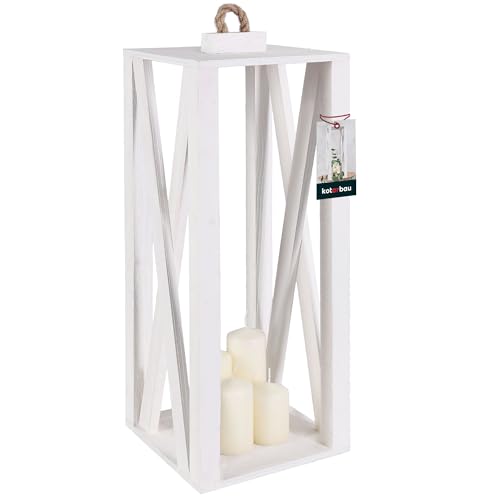 KOTARBAU® Holzlaterne Weiß 20 x 20 x 50 cm Gartenlaterne Holz Laterne draußen & drinnen Laterne Wohnzimmer für Blumen und Kerzen Laternen Hochzeit von KOTARBAU