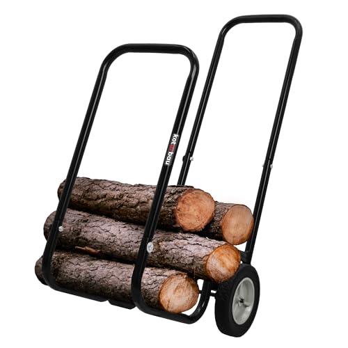 KOTARBAU® Kaminholzwagen mit Rädern Holzwagen 102 x 54 x 41 cm 80 kg Schwarz pulverbeschichteter Metall Holzkorb für Kaminholz Kaminholzregal Kaminholzkorb Rollen Kaminzubehör Kaminofen Zubehör Kamin von KOTARBAU