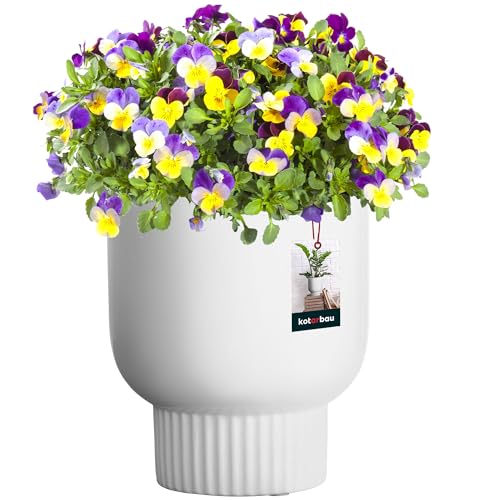 KOTARBAU® Keramik Blumentopf ⌀ 12 cm Höhe: 16,5 cm Weiß Blumen Übertopf Blumentöpfe Keramik Blumentopf Keramik Blumenübertopf Keramik Übertöpfe für Zimmerpflanzen Übertopf weiß von KOTARBAU