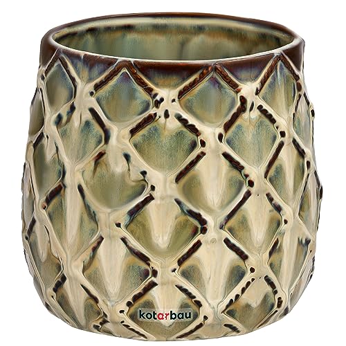 KOTARBAU® Keramik-Blumentopf ⌀ 125 mm Übertopf Dunkel mit Ananas-Motiv von KOTARBAU