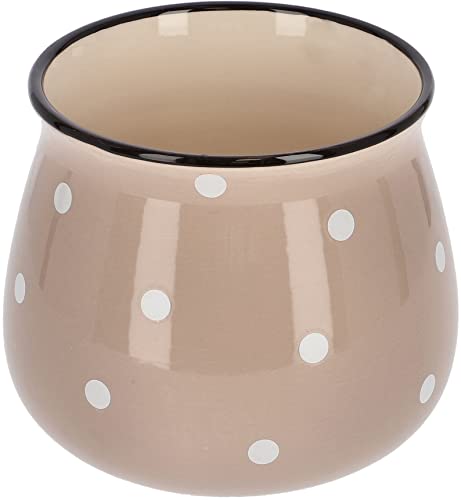 KOTARBAU® Keramik Blumentopf Übertopf ⌀ 125 mm Beige in Weiße Punkte Erbsen von KOTARBAU