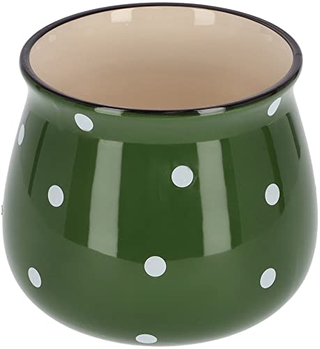 KOTARBAU® Keramik Blumentopf Übertopf ⌀ 125 mm Grün in Weiße Punkte Erbsen von KOTARBAU