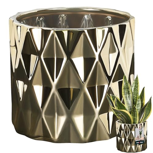 KOTARBAU® Keramik Blumentopf Übertopf Glasiert Gold Zylindrische Form Innenbereich ⌀ 120 mm von KOTARBAU