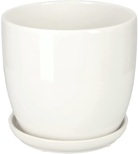 KOTARBAU® Keramik Blumentopf Übertopf für Blumen Pflanzen ⌀ 13 cm mit Tropfschale Weiß von KOTARBAU