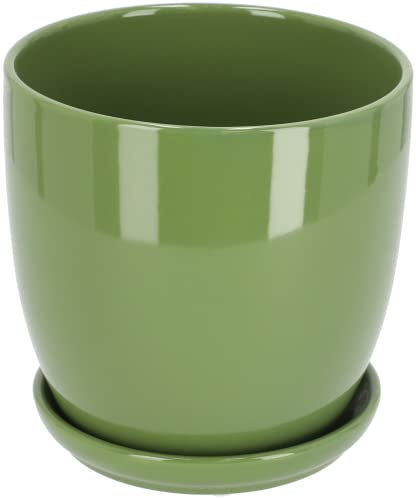 KOTARBAU® Keramik Blumentopf Übertopf für Blumen Pflanzen ⌀ 15 cm mit Tropfschale Grün von KOTARBAU