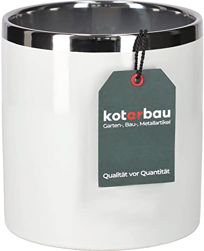 KOTARBAU® Keramik-Blumentopf Zylinder Weiß Silber ⌀ 130 mm Pflanztopf von KOTARBAU
