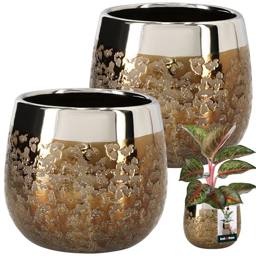 KOTARBAU® Keramik Blumentopf rund Spiegeleffekt ⌀ 14 cm Höhe 16 cm 2 St. Übertopf Blumentopf groß Glamour Blumen Töpfe Pflanzentopf Gross Indoor von KOTARBAU