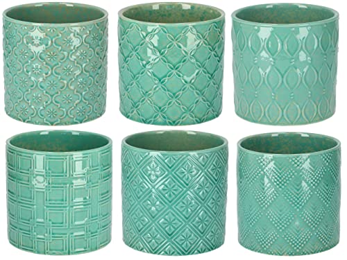 KOTARBAU® Keramik-Blumentopfset mit Dekorationen 6 Stück 130 x 135 mm Türkis von KOTARBAU