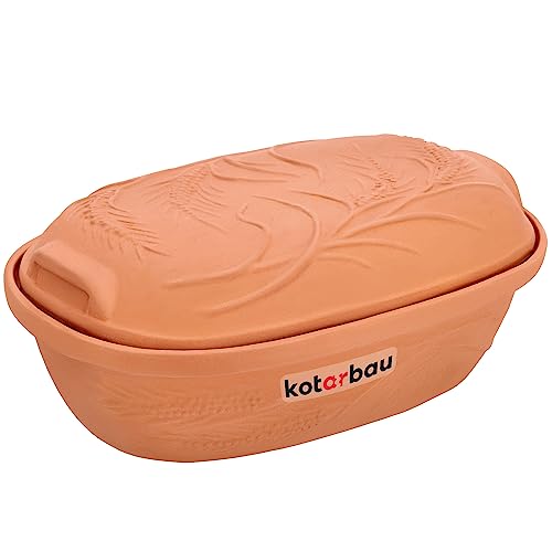 KOTARBAU® Keramik Bräter 4,5 L Römischer Topf Keramiktopf mit Deckel und Griffen Naturton Bräter Dampfgarer Rustico Tonbräter Auflaufform Tonware Keramische Grillschale Oval Steingut Brotbackform von KOTARBAU