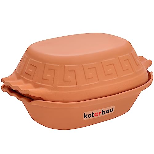 KOTARBAU® Keramik Bräter 4 L Römischer Topf Keramiktopf mit Deckel und Griffen Naturton Bräter Dampfgarer Rustico Tonbräter Auflaufform Tonware Keramische Grillschale Oval Steingut Brotbackform von KOTARBAU